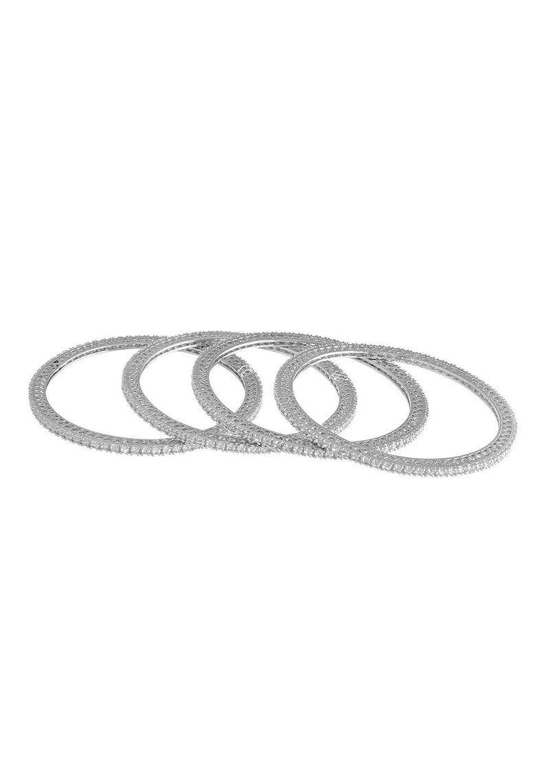 Set of 4 Silver-Plated American Diamond Stone Studded Bangles for Women | Stylish Party & Everyday Wear | Gift for Her - Indya