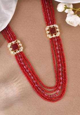 Red Gold-Plated Kundan-Studded Jewellery Set for Women | Traditional Temple Jewellery for Wedding & Festive Wear | Gift for Her