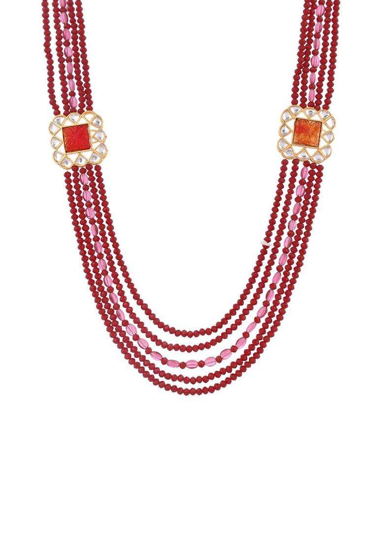 Red Gold-Plated Kundan-Studded Jewellery Set for Women | Traditional Temple Jewellery for Wedding & Festive Wear | Gift for Her - Indya
