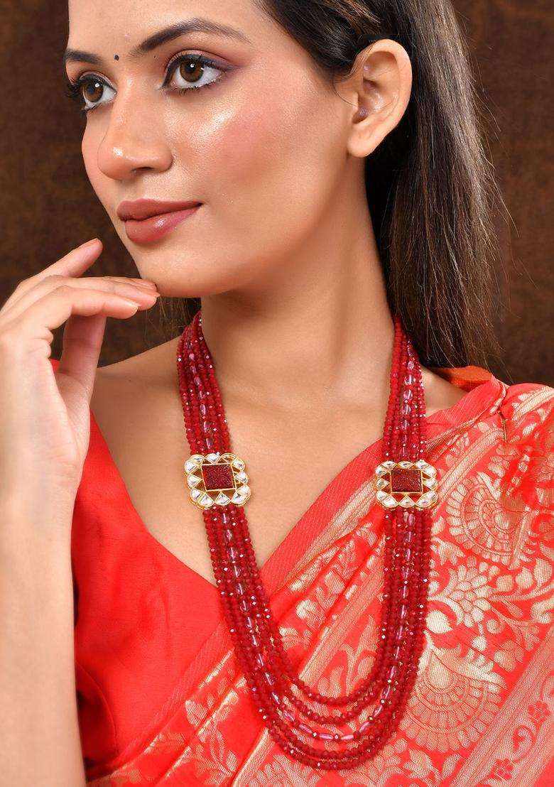 Red Gold-Plated Kundan-Studded Jewellery Set for Women | Traditional Temple Jewellery for Wedding & Festive Wear | Gift for Her - Indya