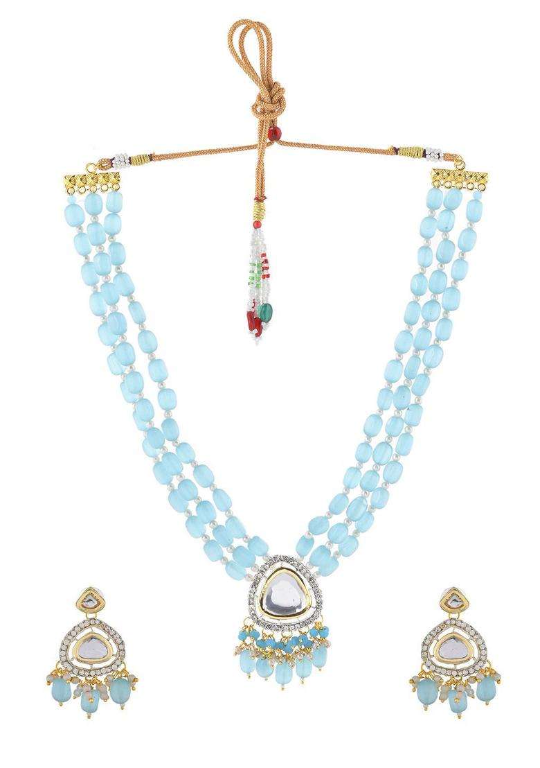 Gold-Plated Kundan-Studded & Beaded Jewellery Set for Women | Traditional Temple Jewellery for Wedding & Festive Wear | Gift for Her - Indya