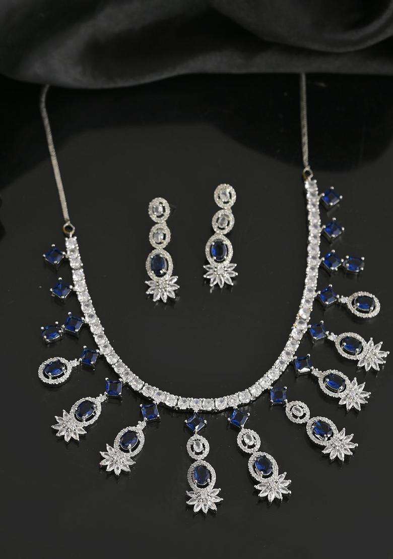 Silver-Plated American Diamond-Studded Jewellery Set for Women | Stylish Party & Everyday Wear | Gift for Her - Indya