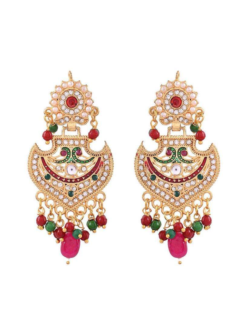 Gold-Plated Beaded Necklace Set Gold Pendant & Matching Earrings for Women | Traditional Temple Jewellery for Wedding & Festive Wear | Gift for Her - Indya