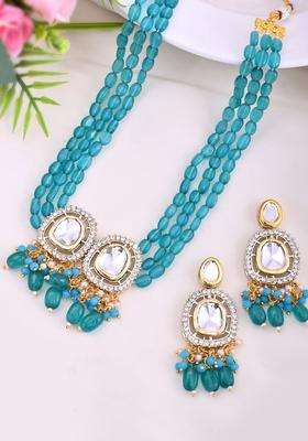 Gold-Plated Kundan-Studded & Beaded Jewellery Set for Women | Traditional Temple Jewellery for Wedding & Festive Wear | Gift for Her