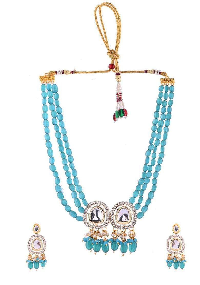 Gold-Plated Kundan-Studded & Beaded Jewellery Set for Women | Traditional Temple Jewellery for Wedding & Festive Wear | Gift for Her - Indya
