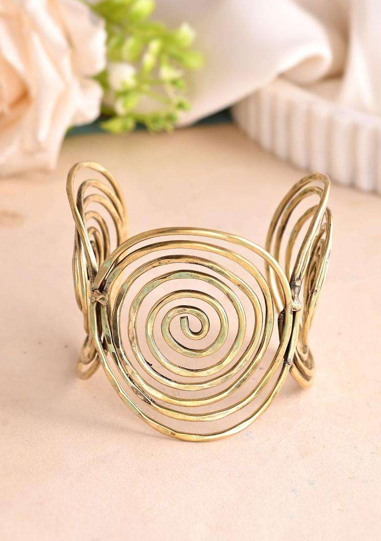 Brass Temple Gold-Plated Cuff Bracelet for Women | Stylish Party & Everyday Wear | Gift for Her - Indya