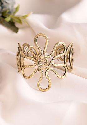 Brass Temple Gold-Plated Cuff Bracelet for Women | Stylish Party & Everyday Wear | Gift for Her