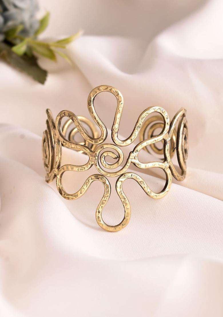 Brass Temple Gold-Plated Cuff Bracelet for Women | Stylish Party & Everyday Wear | Gift for Her - Indya