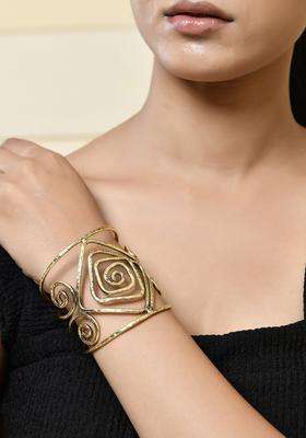 Brass Temple Gold-Plated Cuff Bracelet for Women | Fusion Party & Festive Wear | Gift for Her