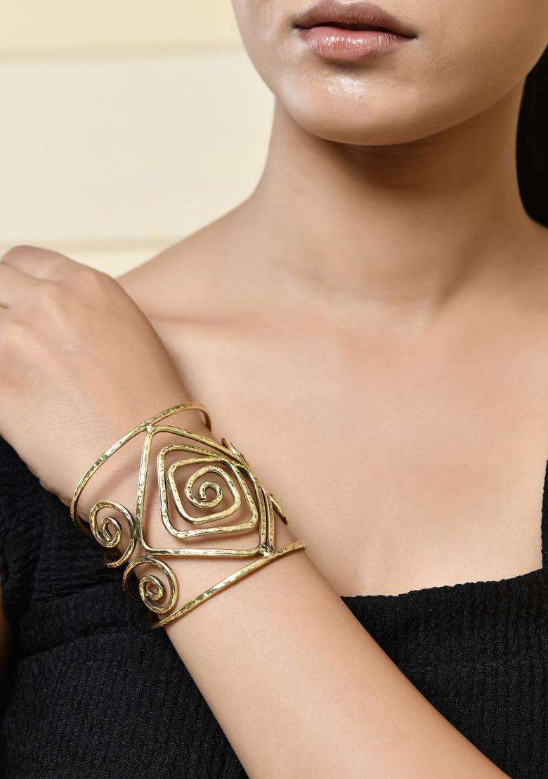 Brass Temple Gold-Plated Cuff Bracelet for Women | Fusion Party & Festive Wear | Gift for Her - Indya