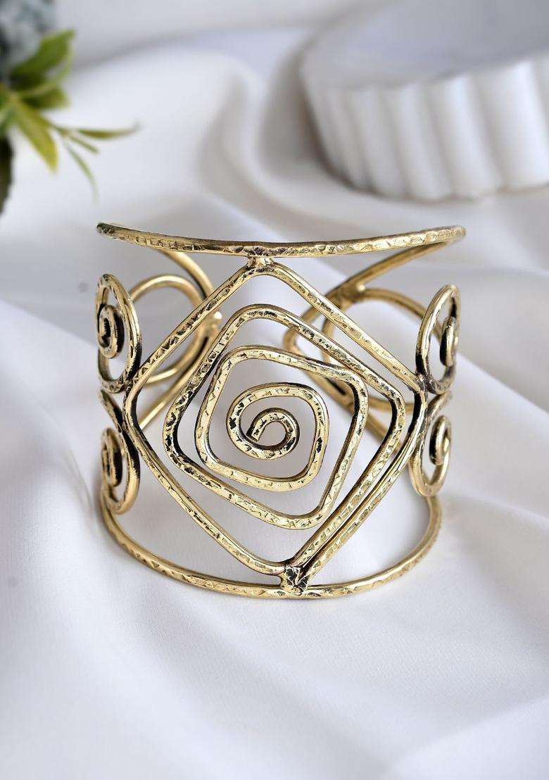 Brass Temple Gold-Plated Cuff Bracelet for Women | Fusion Party & Festive Wear | Gift for Her - Indya