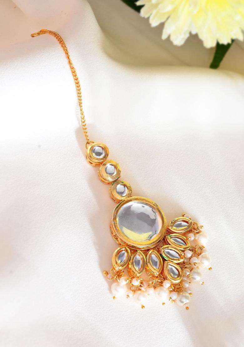 Gold-Plated Pearls Studded Maang Tikka Head Jewellery for Women | Traditional Temple Jewellery for Wedding & Festive Wear | Gift for Her - Indya