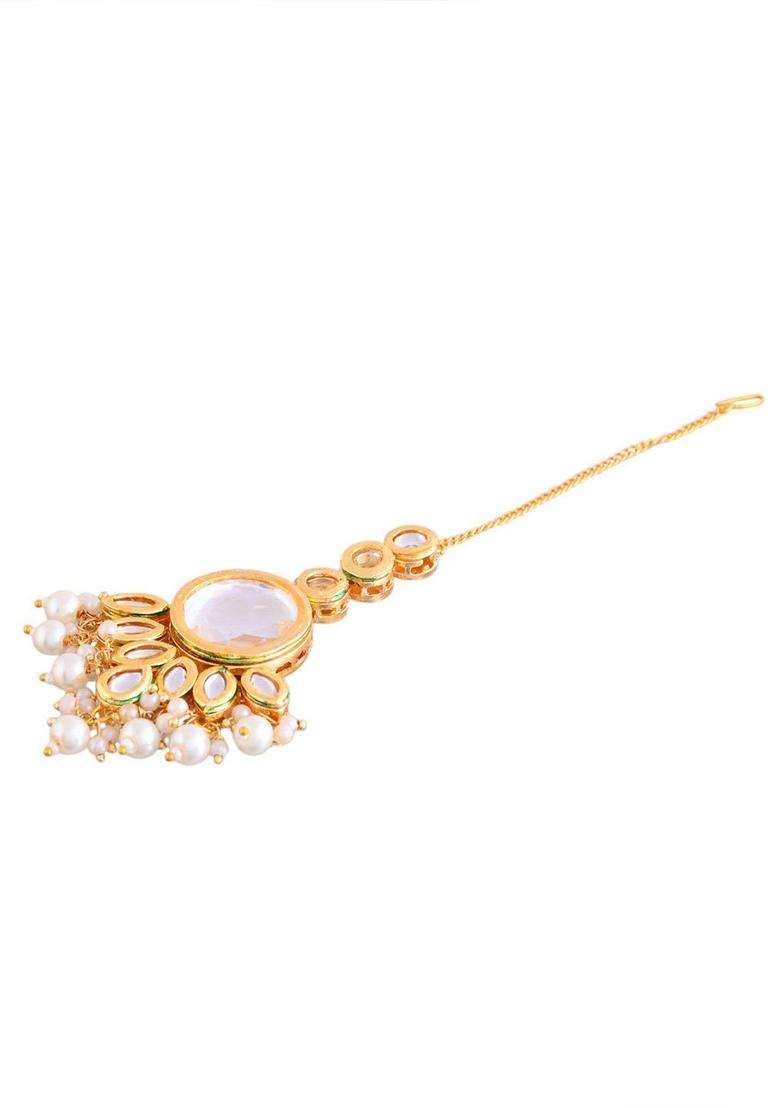 Gold-Plated Pearls Studded Maang Tikka Head Jewellery for Women | Traditional Temple Jewellery for Wedding & Festive Wear | Gift for Her - Indya
