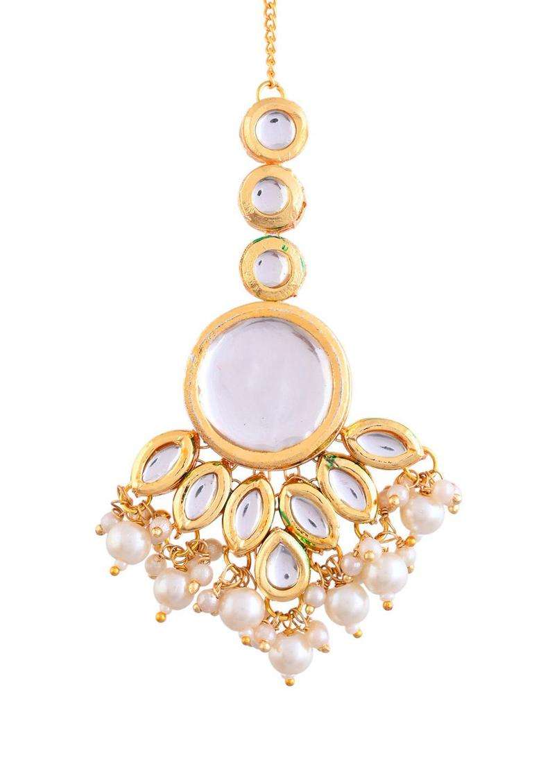 Gold-Plated Pearls Studded Maang Tikka Head Jewellery for Women | Traditional Temple Jewellery for Wedding & Festive Wear | Gift for Her - Indya