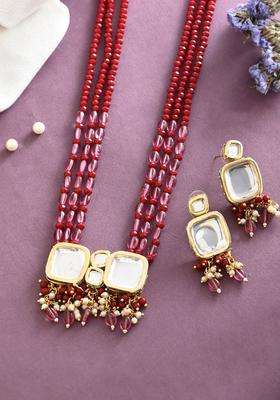 Gold-Plated Kundan-Studded & Beaded Jewellery Set for Women | Traditional Temple Jewellery for Wedding & Festive Wear | Gift for Her