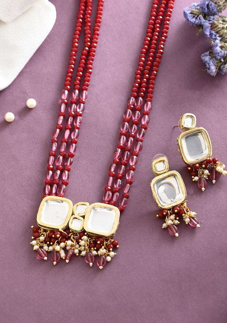 Gold-Plated Kundan-Studded & Beaded Jewellery Set for Women | Traditional Temple Jewellery for Wedding & Festive Wear | Gift for Her - Indya
