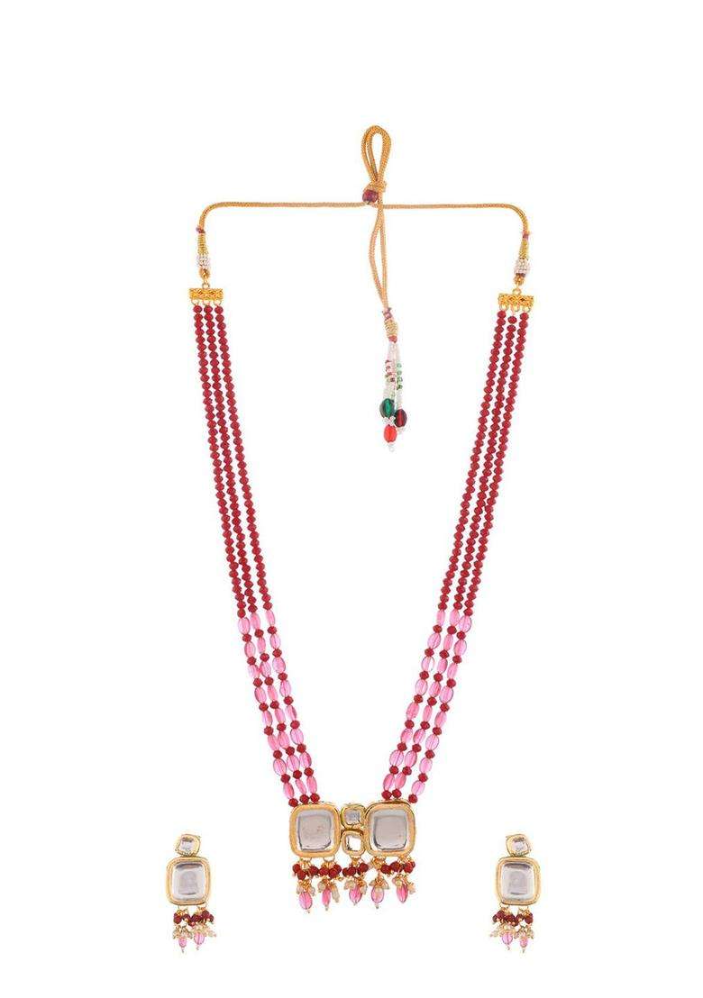 Gold-Plated Kundan-Studded & Beaded Jewellery Set for Women | Traditional Temple Jewellery for Wedding & Festive Wear | Gift for Her - Indya
