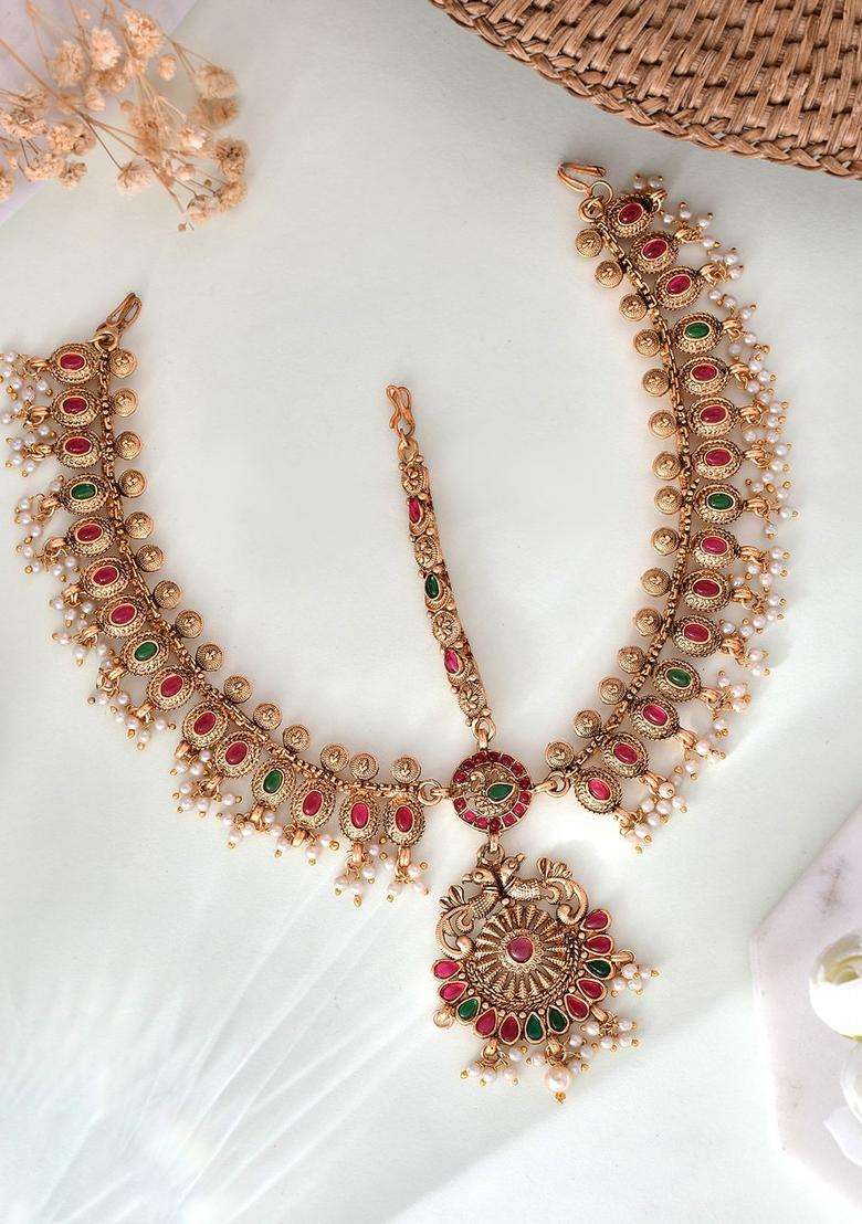 Gold-Plated Pearls Studded Matha Patti for Women | Traditional Temple Jewellery for Wedding & Festive Wear | Gift for Her - Indya