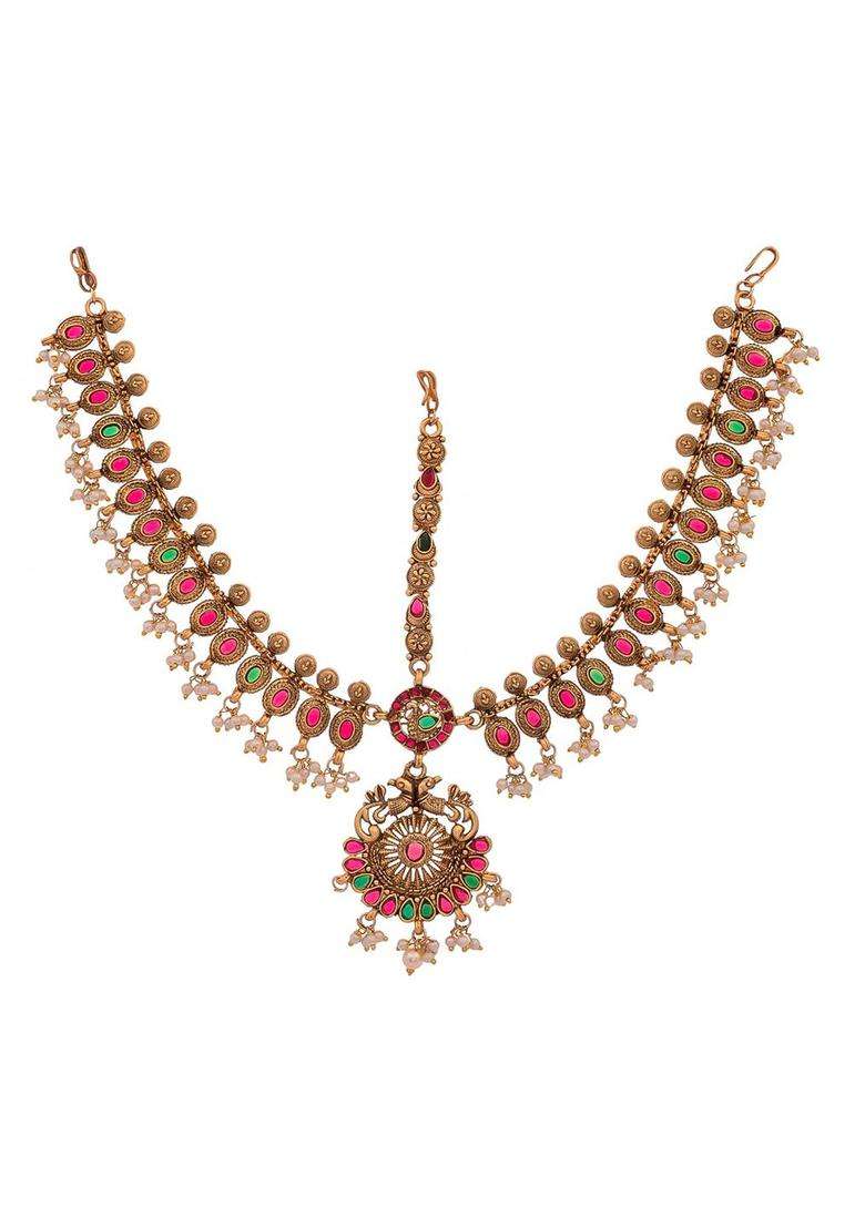 Gold-Plated Pearls Studded Matha Patti for Women | Traditional Temple Jewellery for Wedding & Festive Wear | Gift for Her - Indya