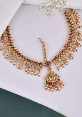 Gold-Plated Stone-Studded Beaded Matha Patti for Women | Traditional Temple Jewellery for Wedding & Festive Wear | Gift for Her