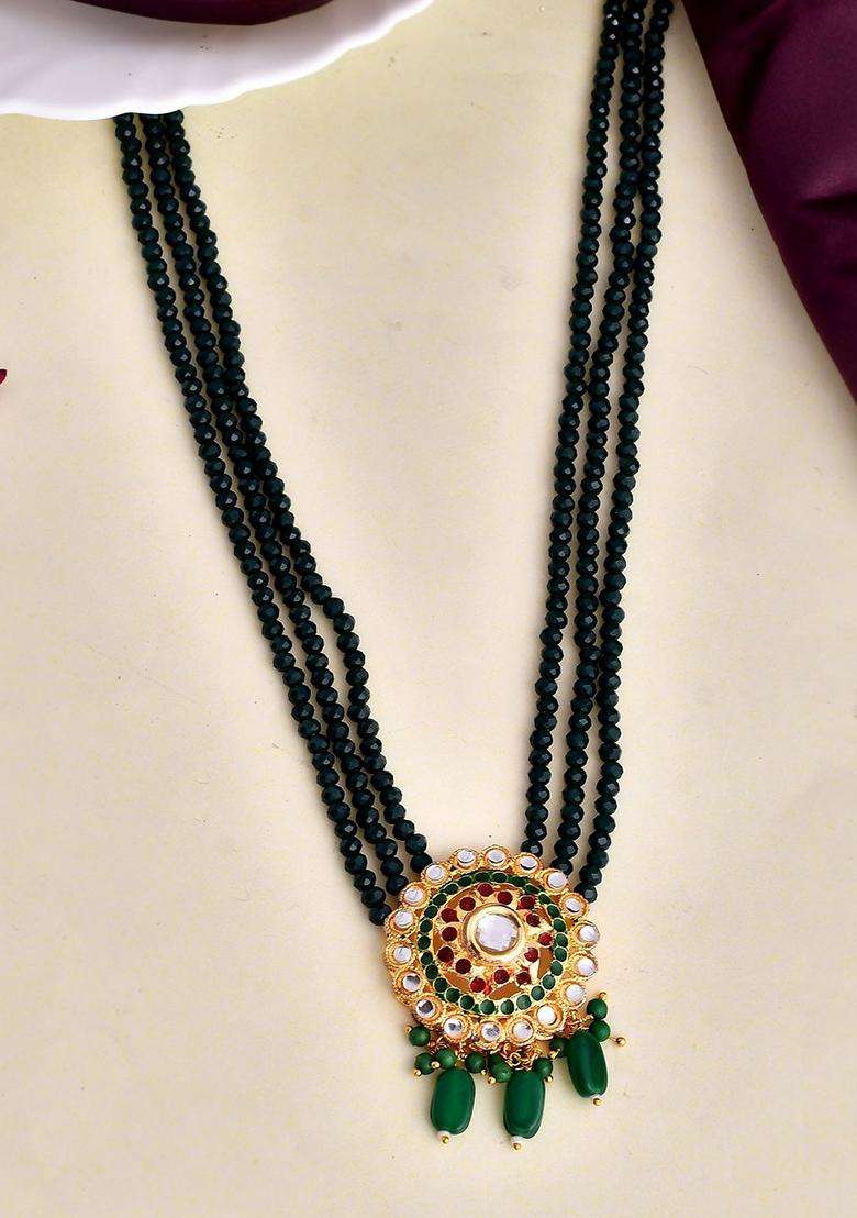 Gold-Plated Brass Layered Necklace with Kundan for Women | Traditional Temple Jewellery for Wedding & Festive Wear | Gift for Her - Indya