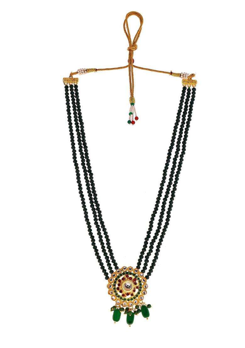 Gold-Plated Brass Layered Necklace with Kundan for Women | Traditional Temple Jewellery for Wedding & Festive Wear | Gift for Her - Indya