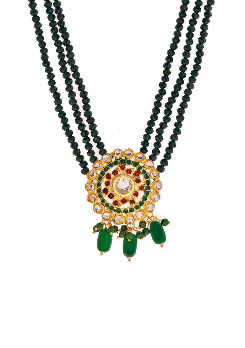 Gold-Plated Brass Layered Necklace with Kundan for Women | Traditional Temple Jewellery for Wedding & Festive Wear | Gift for Her - Indya