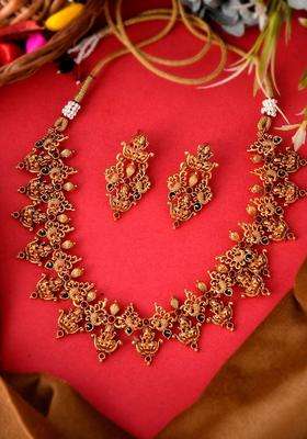 Gold-Plated Pink & Green Stone-Studded & Beaded Choker Jewellery Set for Women | Traditional Temple Jewellery for Wedding & Festive Wear | Gift for Her