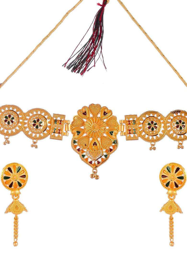 Gold-Plated Red & Green Stone Studded Temple Jewellery Set for Women | Traditional Temple Jewellery for Wedding & Festive Wear | Gift for Her - Indya
