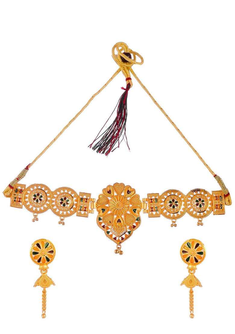 Gold-Plated Red & Green Stone Studded Temple Jewellery Set for Women | Traditional Temple Jewellery for Wedding & Festive Wear | Gift for Her - Indya
