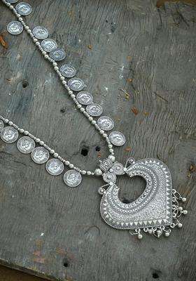 Silver-Toned Brass Silver-Plated Temple Necklace for Women | Traditional Temple Jewellery for Wedding & Festive Wear | Gift for Her