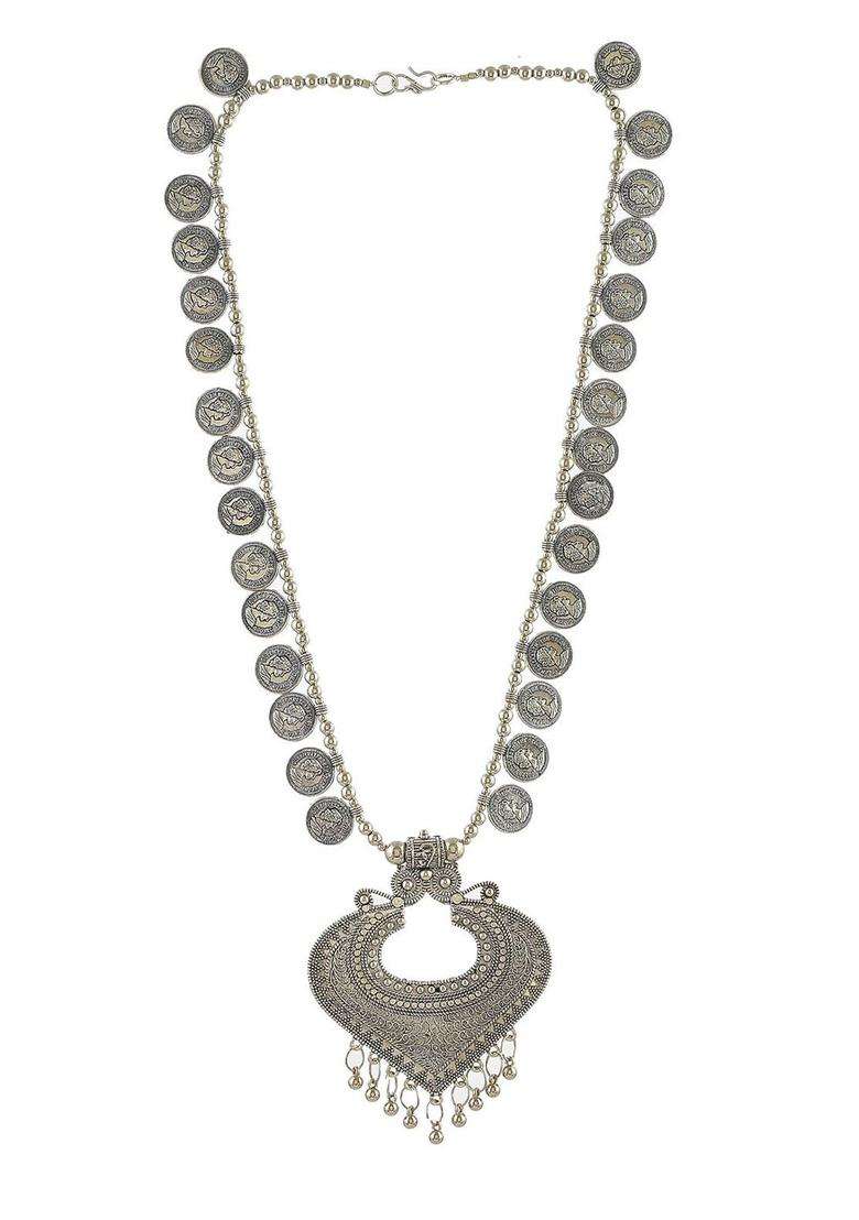 Silver-Toned Brass Silver-Plated Temple Necklace for Women | Traditional Temple Jewellery for Wedding & Festive Wear | Gift for Her - Indya