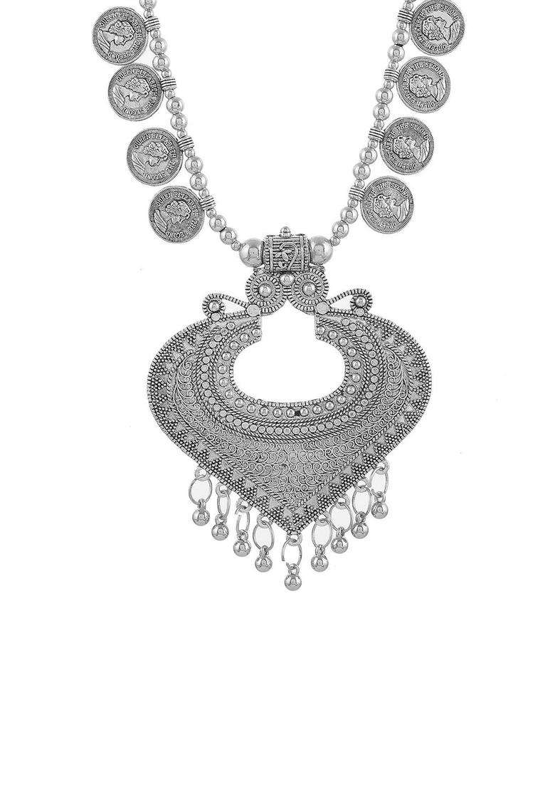 Silver-Toned Brass Silver-Plated Temple Necklace for Women | Traditional Temple Jewellery for Wedding & Festive Wear | Gift for Her - Indya