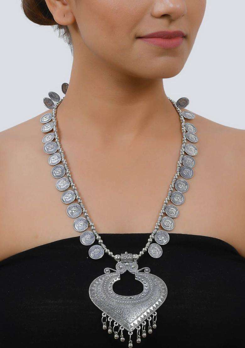 Silver-Toned Brass Silver-Plated Temple Necklace for Women | Traditional Temple Jewellery for Wedding & Festive Wear | Gift for Her - Indya