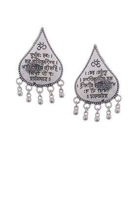 Silver-Plated & White Teardrop Shaped Drop Earrings for Women | Traditional Temple Jewellery for Wedding & Festive Wear | Gift for Her