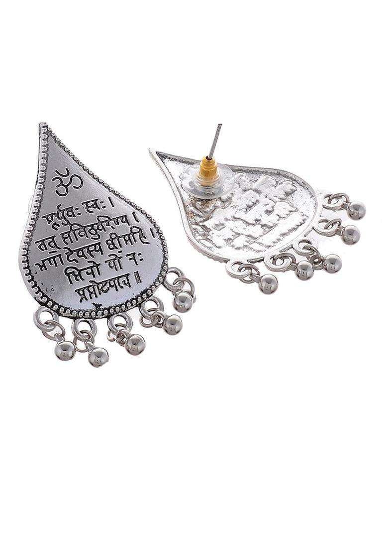 Silver-Plated & White Teardrop Shaped Drop Earrings for Women | Traditional Temple Jewellery for Wedding & Festive Wear | Gift for Her - Indya