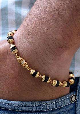 Gold-Plated Artificial Stone Rudraksha Bracelet with American Diamond for Men | Traditional Temple Jewellery for Wedding & Festive Wear | Gift for Him
