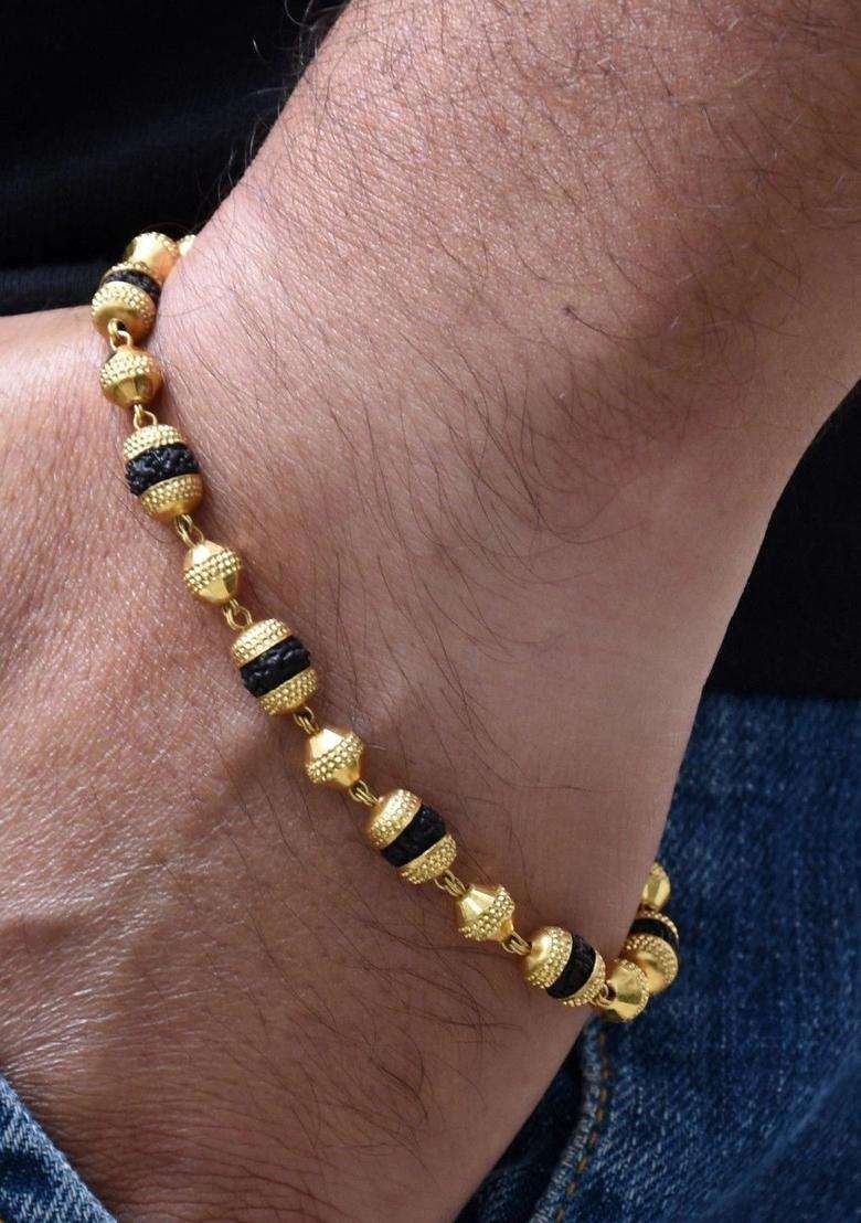 Gold-Plated Rudraksha Bracelet for Men | Traditional Temple Jewellery for Wedding & Festive Wear | Gift for Him - Indya