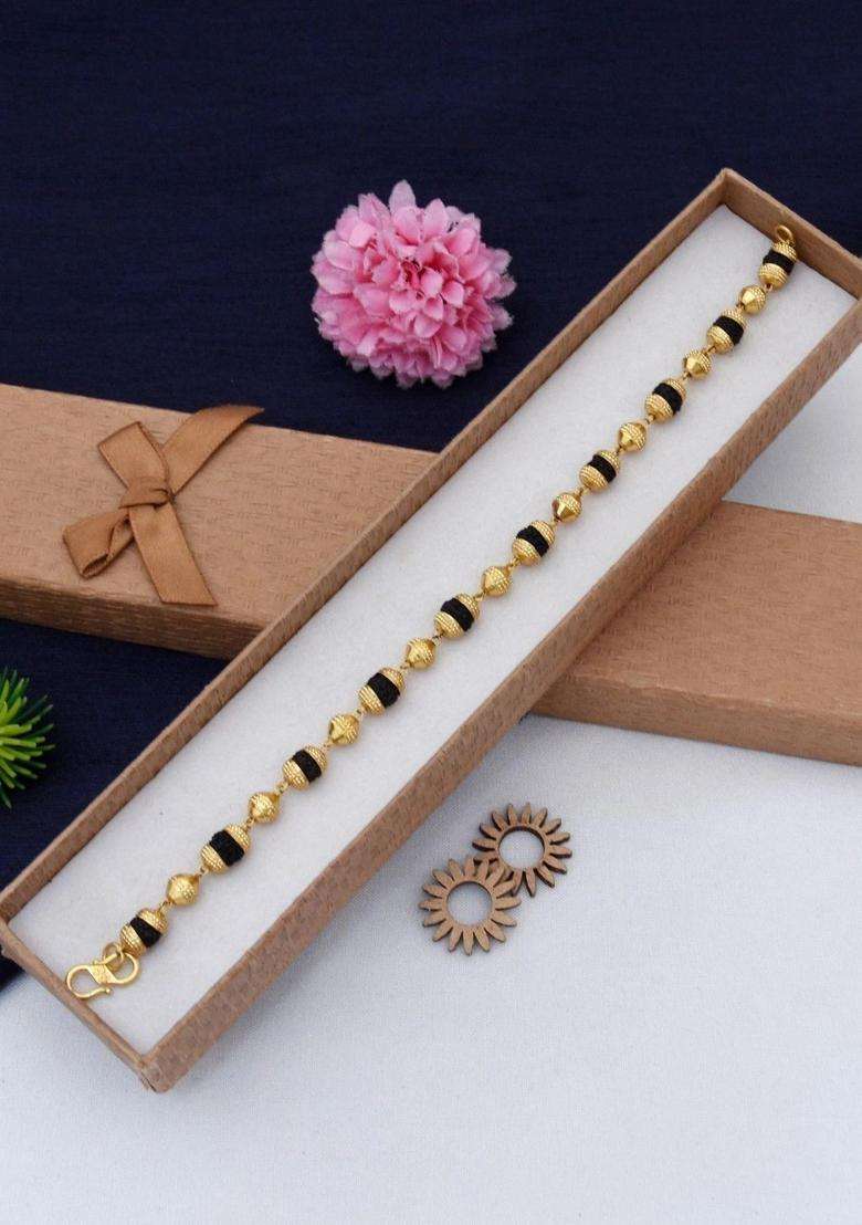 Gold-Plated Rudraksha Bracelet for Men | Traditional Temple Jewellery for Wedding & Festive Wear | Gift for Him - Indya