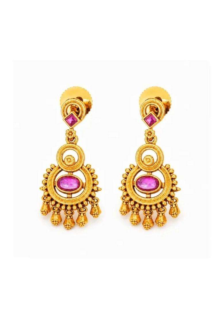Gold-Plated Circular Drop Earrings for Women | Traditional Temple Jewellery for Wedding & Festive Wear | Gift for Her - Indya