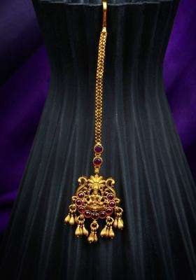 Gold-Plated Artificial Stones and Beads Studded Maang Tikka Head Jewellery for Women | Traditional Temple Jewellery for Wedding & Festive Wear | Gift for Her