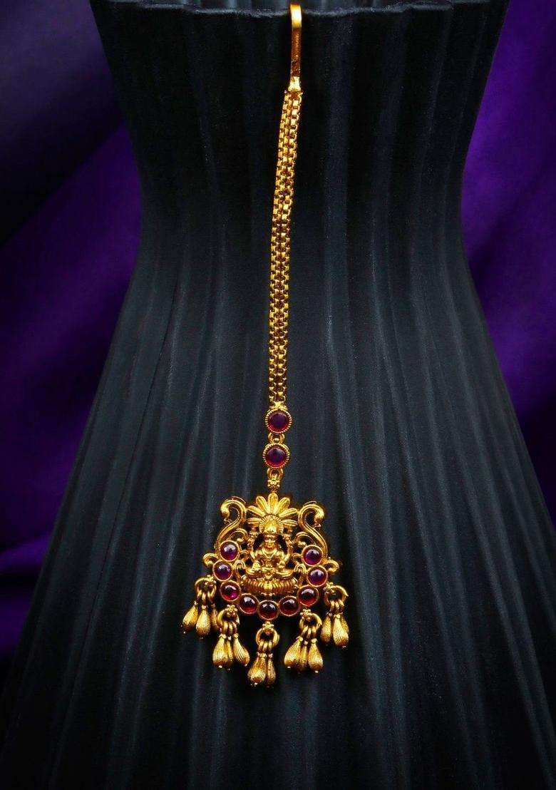 Gold-Plated Artificial Stones and Beads Studded Maang Tikka Head Jewellery for Women | Traditional Temple Jewellery for Wedding & Festive Wear | Gift for Her - Indya