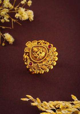 Gold-Plated Stone-Studded Finger Ring for Women | Traditional Temple Jewellery for Wedding & Festive Wear | Gift for Her