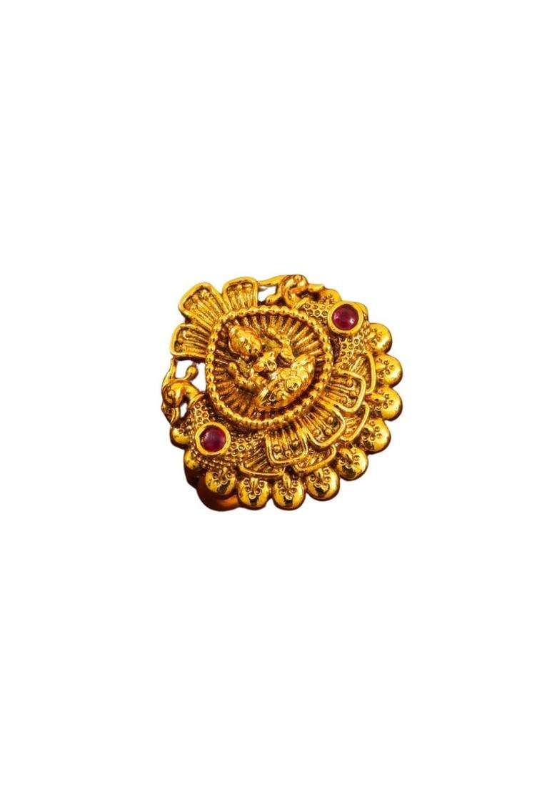 Gold-Plated Stone-Studded Finger Ring for Women | Traditional Temple Jewellery for Wedding & Festive Wear | Gift for Her - Indya