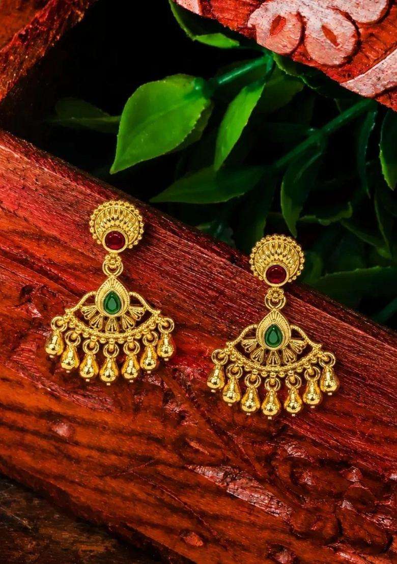 Gold-Plated Circular Drop Earrings for Women | Traditional Temple Jewellery for Wedding & Festive Wear | Gift for Her - Indya