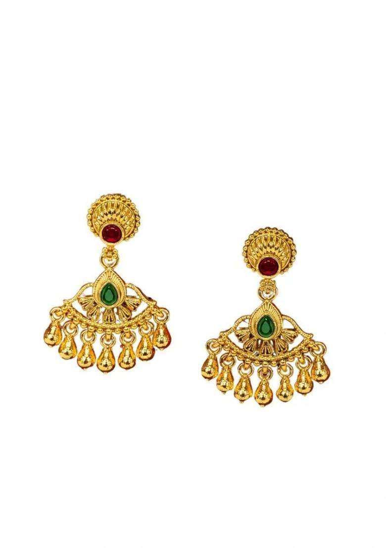 Gold-Plated Circular Drop Earrings for Women | Traditional Temple Jewellery for Wedding & Festive Wear | Gift for Her - Indya