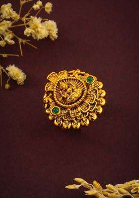 Gold-Plated Stone-Studded Finger Ring for Women | Traditional Temple Jewellery for Wedding & Festive Wear | Gift for Her
