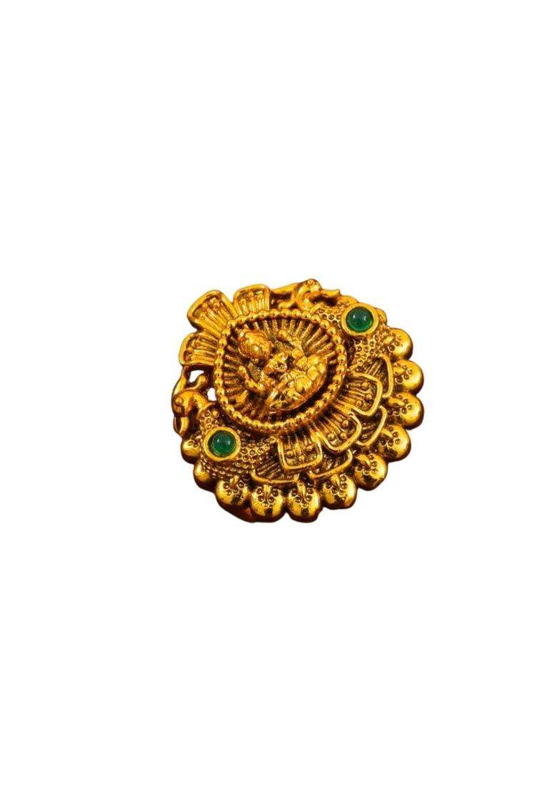 Gold-Plated Stone-Studded Finger Ring for Women | Traditional Temple Jewellery for Wedding & Festive Wear | Gift for Her - Indya