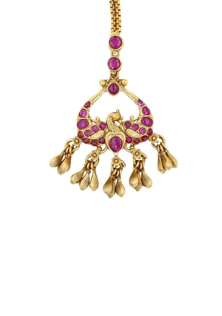 Gold-Plated Artificial Stones and Beads Studded Maang Tikka Head Jewellery for Women | Traditional Temple Jewellery for Wedding & Festive Wear | Gift for Her - Indya
