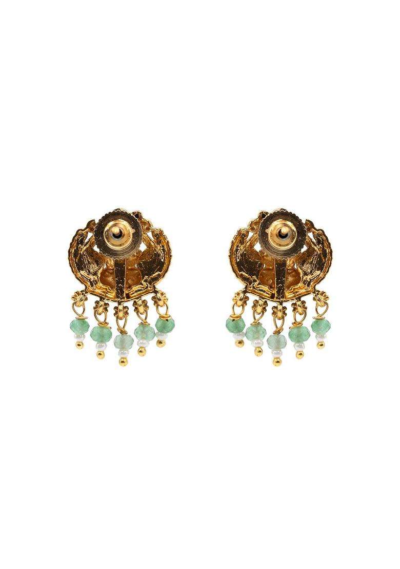 Gold-Plated Stones Studded Temple Teardrop Shaped Drop Earrings for Women | Traditional Temple Jewellery for Wedding & Festive Wear | Gift for Her - Indya